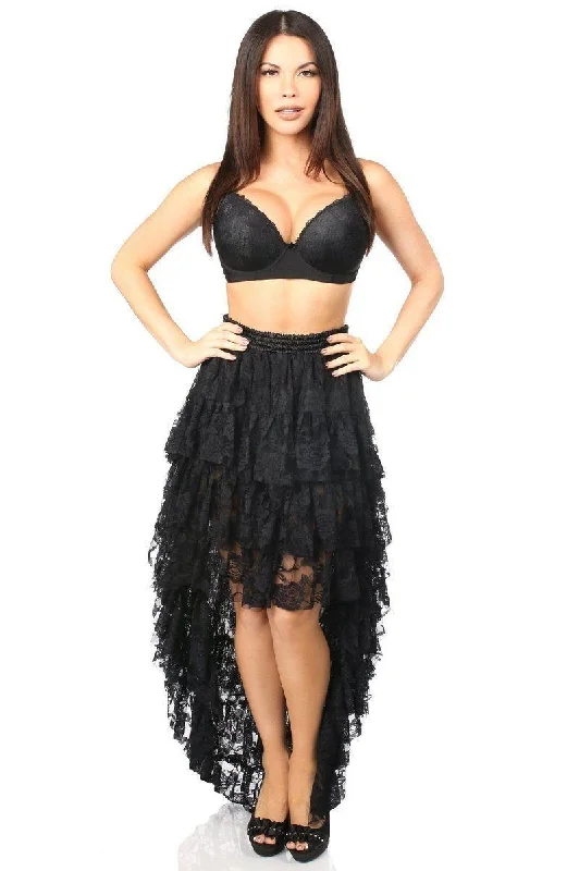 Mini - length leather skirt for a bold and edgy styleBlack High Low Lace Skirt by Daisy