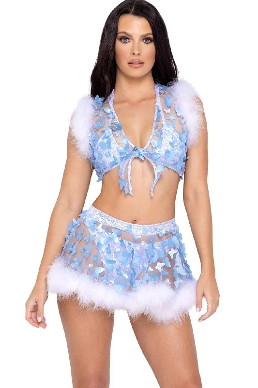 Thermal - lined skirt for cold - weather outdoor activitiesSheer Butterfly Skirt with Marabou Trim