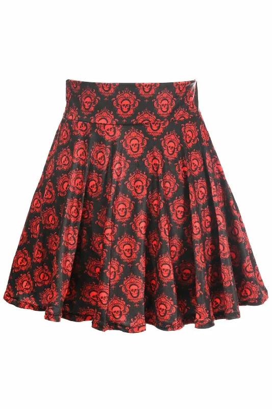 Skirt with a built - in shorts for active lifestylesBlack & Red Skulls Stretch Lycra Skirt Skirt with a built - in shorts for active lifestylesBlack & Red Skulls Stretch Lycra Skirt