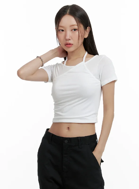 Layered Halter Neck Crop Top OL401