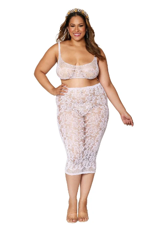 White Lace Bralette and Slip Skirt