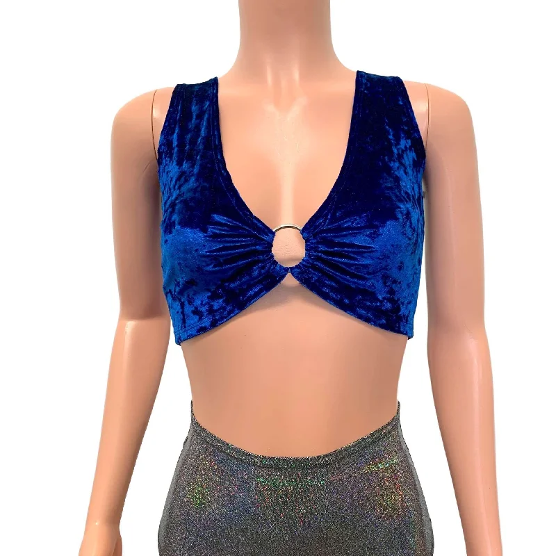 Sheer Mesh Women's Crop Top in White for a Sexy and Alluring Summer LookBlue Crushed Velvet Ring Crop Top Sheer Mesh Women's Crop Top in White for a Sexy and Alluring Summer LookBlue Crushed Velvet Ring Crop Top