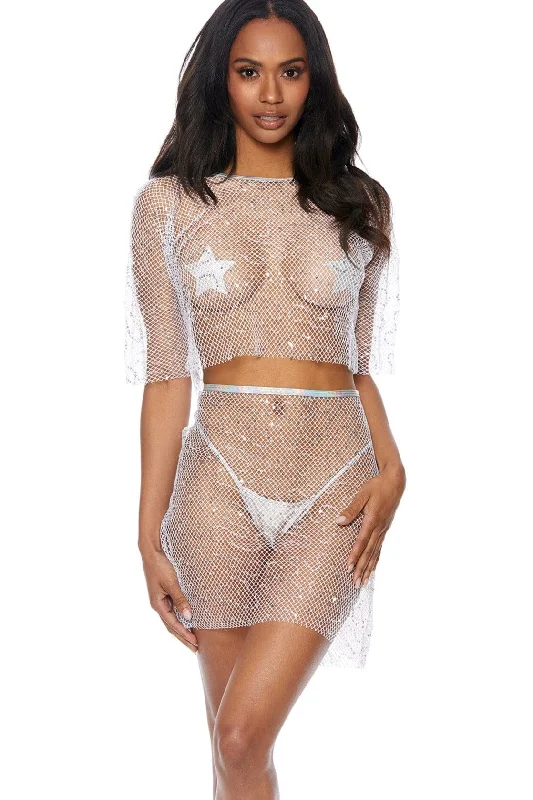 Maternity maxi skirt for comfortable and stylish pregnancy wearSequin Swirl 2 Piece Fishnet Top & Skirt Set