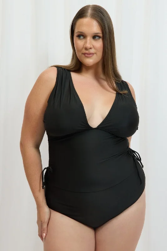 Black Ruched Detail One Piece Swimsuit