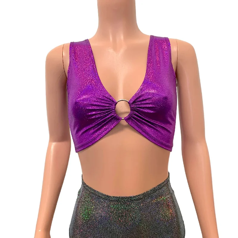 Camouflage - Print Women's Crop Top in Olive for a Trendy and Edgy StylePurple Sparkle Ring Crop Top Camouflage - Print Women's Crop Top in Olive for a Trendy and Edgy StylePurple Sparkle Ring Crop Top