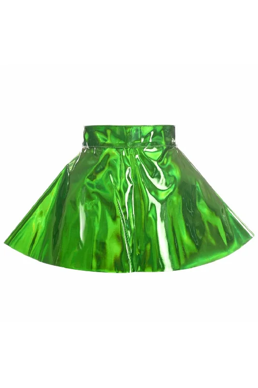Sustainable organic cotton skirt for eco - conscious consumersGreen Holo Skater Skirt Sustainable organic cotton skirt for eco - conscious consumersGreen Holo Skater Skirt