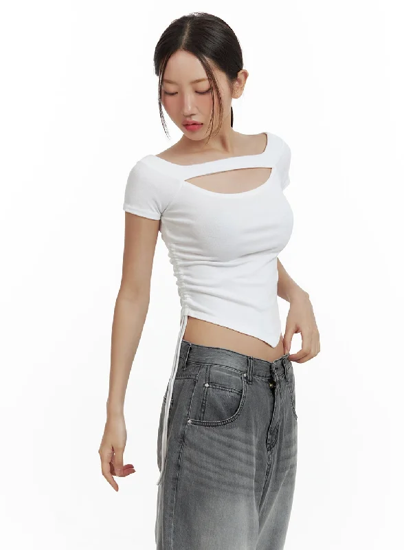 Cut Out Shirred Crop Tee CU420