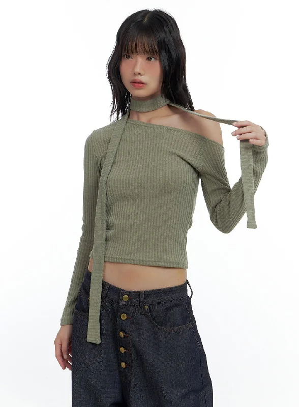 Striped Women's Crop Top in Navy and White for a Nautical and Timeless StyleOne-Shoulder Slim Fit Ribbed Scarf Top CS420 Striped Women's Crop Top in Navy and White for a Nautical and Timeless StyleOne-Shoulder Slim Fit Ribbed Scarf Top CS420