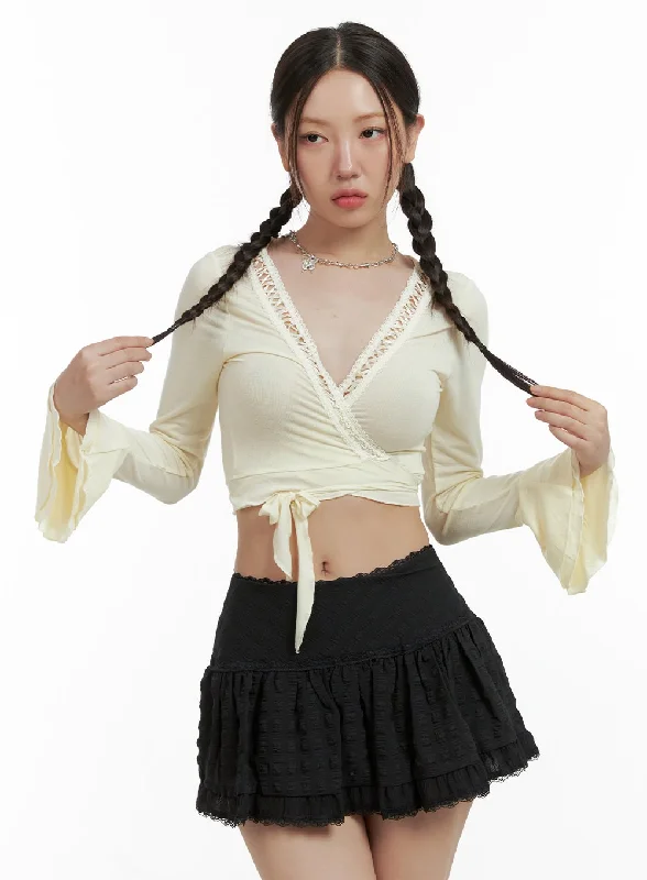 Lace V-Neck Wrapped Crop Top OL402