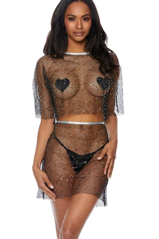 Nursing skirt with discreet access for breastfeeding mothersSequin Swirl 2 Piece Fishnet Top & Skirt Set
