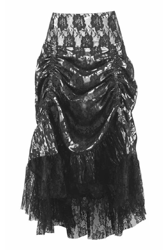 Button - down denim skirt for a vintage - inspired styleLace Overlay Ruched Bustle Skirt