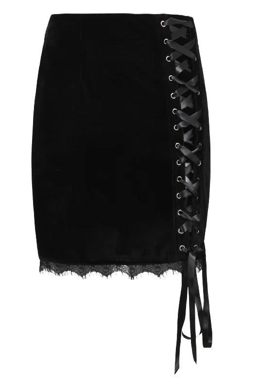 Pleated wool skirt for a warm winter office lookCorset Inspired Black Velvet Skirt with Ribbon Lacing
