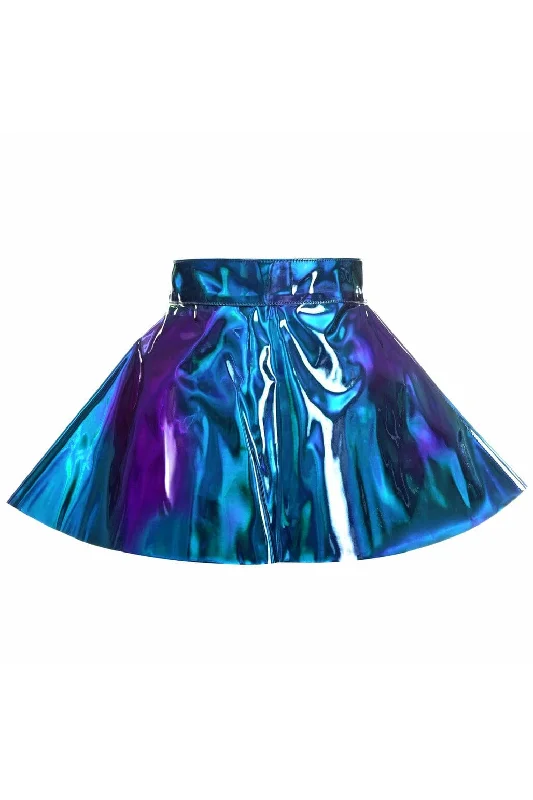 Wrinkle - resistant polyester skirt for travel convenienceBlue/Teal Holo Skater Skirt Wrinkle - resistant polyester skirt for travel convenienceBlue/Teal Holo Skater Skirt