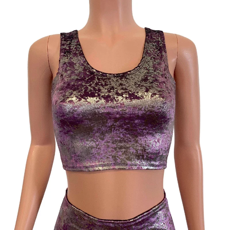 Sleeveless Women's Linen Crop Top in Natural for a Breathable and Casual Summer StyleCrop Tank Top - Plum/Gunmetal Gilded Velvet Sleeveless Women's Linen Crop Top in Natural for a Breathable and Casual Summer StyleCrop Tank Top - Plum/Gunmetal Gilded Velvet
