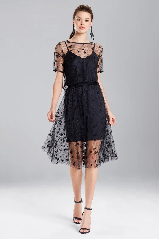 Machine - washable denim skirt in a dark indigo colorEmbroidered Mesh Skirt
