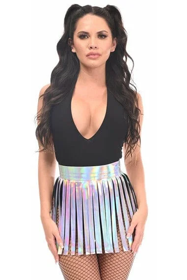 Sleeveless chiffon maxi skirt for a breezy summer eveningSilver Holo Fringe Skirt