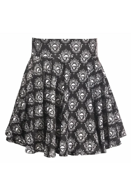 Hand - wash only silk skirt with intricate embroideryBlack & White Skulls Stretch Lycra Skirt Hand - wash only silk skirt with intricate embroideryBlack & White Skulls Stretch Lycra Skirt