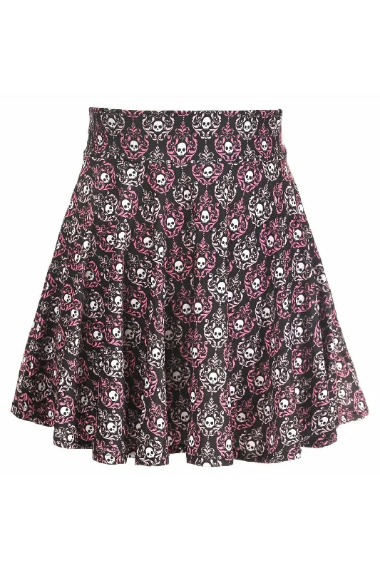 Geo - print midi skirt for a contemporary and fashionable outfitPink & White Skulls Stretch Lycra Skirt Geo - print midi skirt for a contemporary and fashionable outfitPink & White Skulls Stretch Lycra Skirt