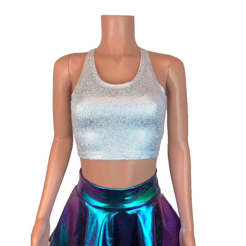 Velvet Women's Crop Top in Purple for a Luxurious and Rich - Hued Winter LookCrop Tank Top - Silver Holographic Velvet Women's Crop Top in Purple for a Luxurious and Rich - Hued Winter LookCrop Tank Top - Silver Holographic