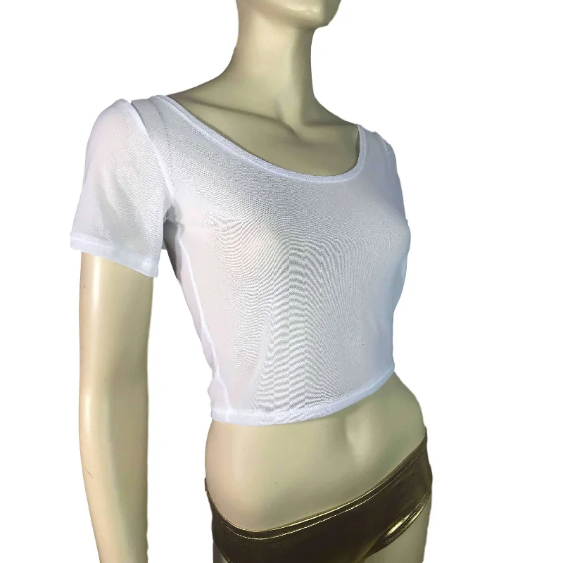 White Mesh Cropped Tee Shirt Top