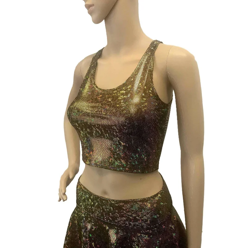 Sheer Mesh Women's Crop Top in White for a Sexy and Alluring Summer LookCrop Tank Top - Gold on Black Shattered Glass Holographic Sheer Mesh Women's Crop Top in White for a Sexy and Alluring Summer LookCrop Tank Top - Gold on Black Shattered Glass Holographic