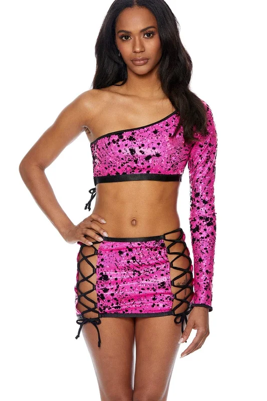 Skirt with a built - in shorts for active lifestylesTwo Piece Off Shoulder Set with Open Side Tie Skirt