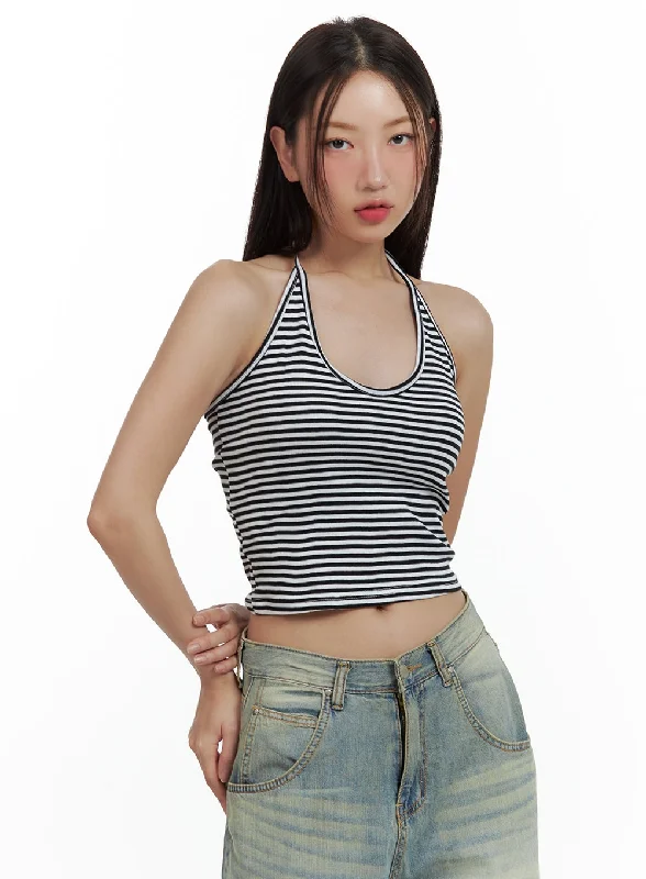 Stripe Halter Crop Top CU420