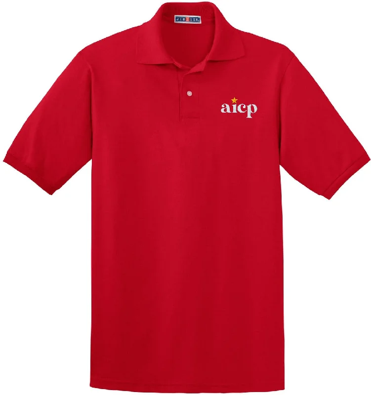 Embroidered logo polo shirt for a preppy styleJerzees SpotShield Jersey Knit Polo Shirt