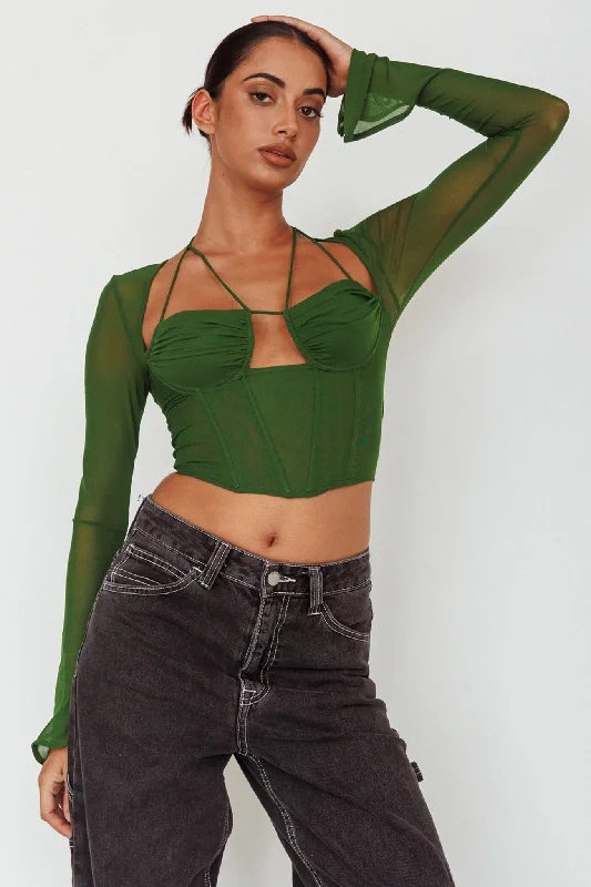 Sera Long Sleeve String Tie Top Forest