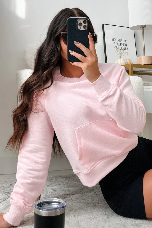 At Home Vibes Raglan Sleeve Pocket Sweatshirt (Pale Pink)