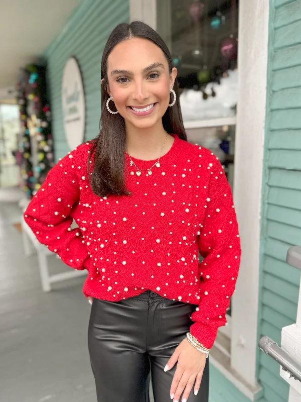 The Jackie Pearl Sweater Top-Red