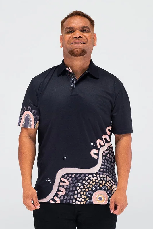 Long - sleeve polo shirt in lightweight polyester for layeringThe Path They Have Laid UPF50+ Black Bamboo Essence Polo Shirt