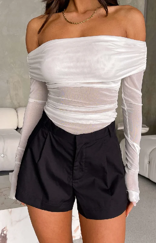 Sky White Mesh Off Shoulder Top