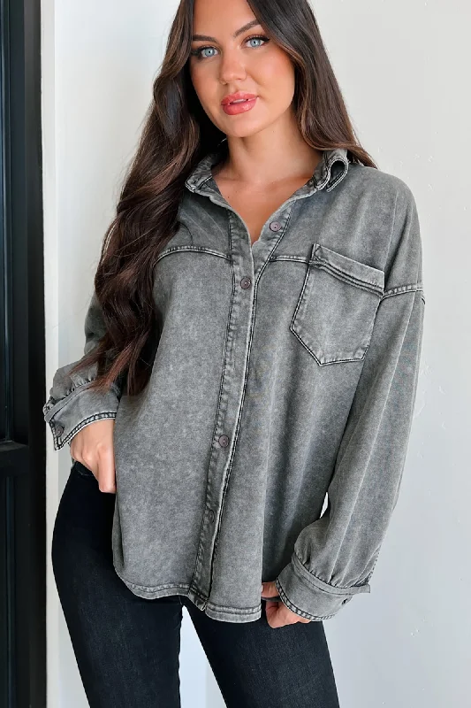 Staying Inside Oversized Vintage Wash Shirt (Charcoal)