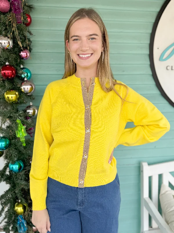 (THML) The Priscilla Bow Button Cardigan-Yellow