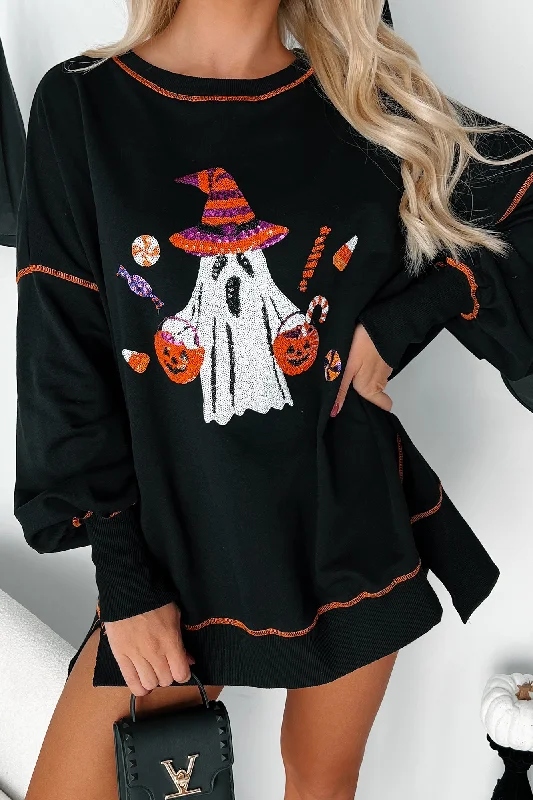 Friendly Spookies Sequin Halloween Crewneck (Black)