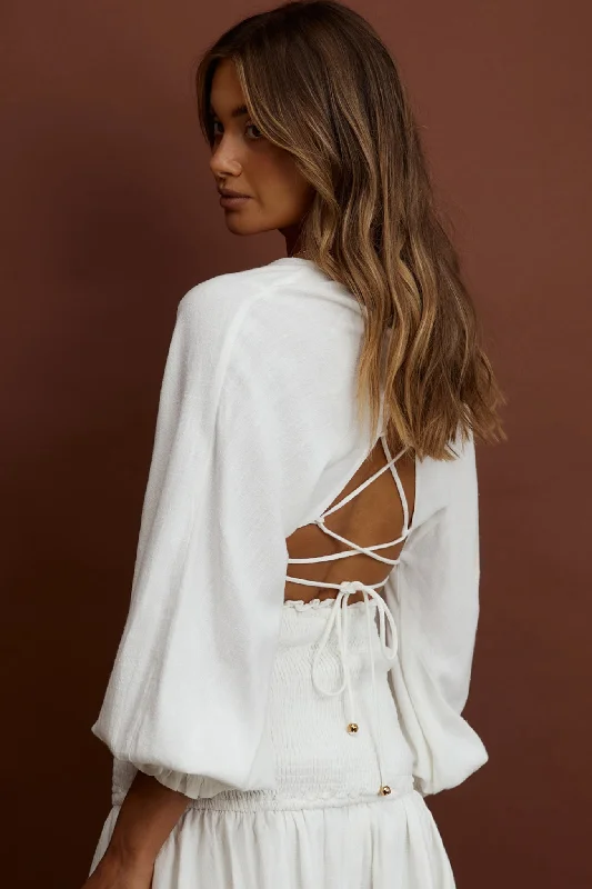 Aubrette Laced Back Crop Top White