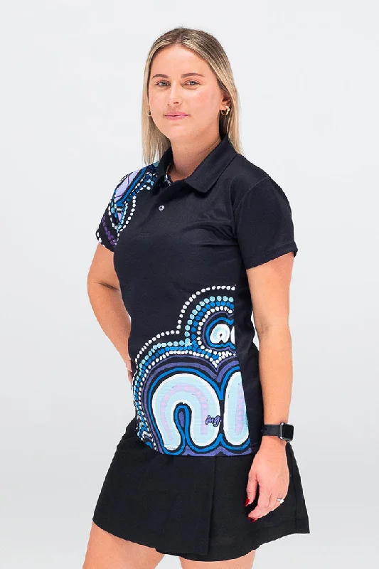 Two - tone polo shirt for a modern and stylish appearanceKoorrookee 'Grandmother' UPF50+ Black Bamboo Essence Polo Shirt