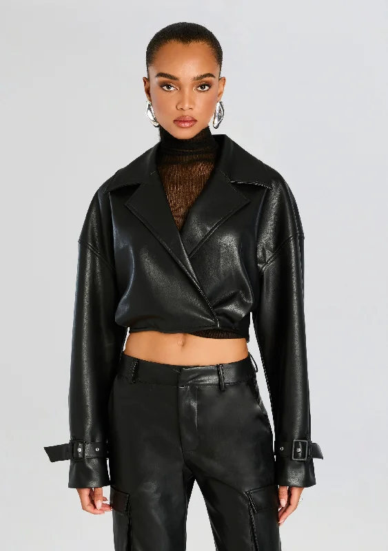 Plus Size Women's Oversized Chunky Knit SweatersKoda Vegan Leather Cropped Trench