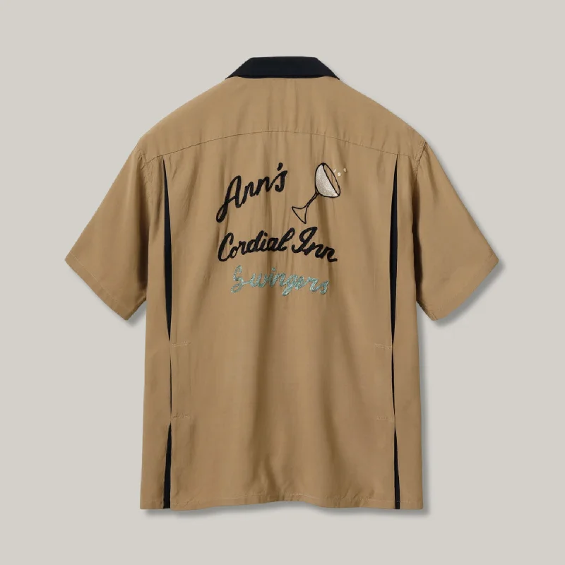 Sleeveless Women's Silk - Trimmed Sweaters for SummerSTYLE EYES RAYON BOWLING SHIRT “ANN'S CORDIAL INN” - LIGHT BROWN Sleeveless Women's Silk - Trimmed Sweaters for SummerSTYLE EYES RAYON BOWLING SHIRT “ANN'S CORDIAL INN” - LIGHT BROWN