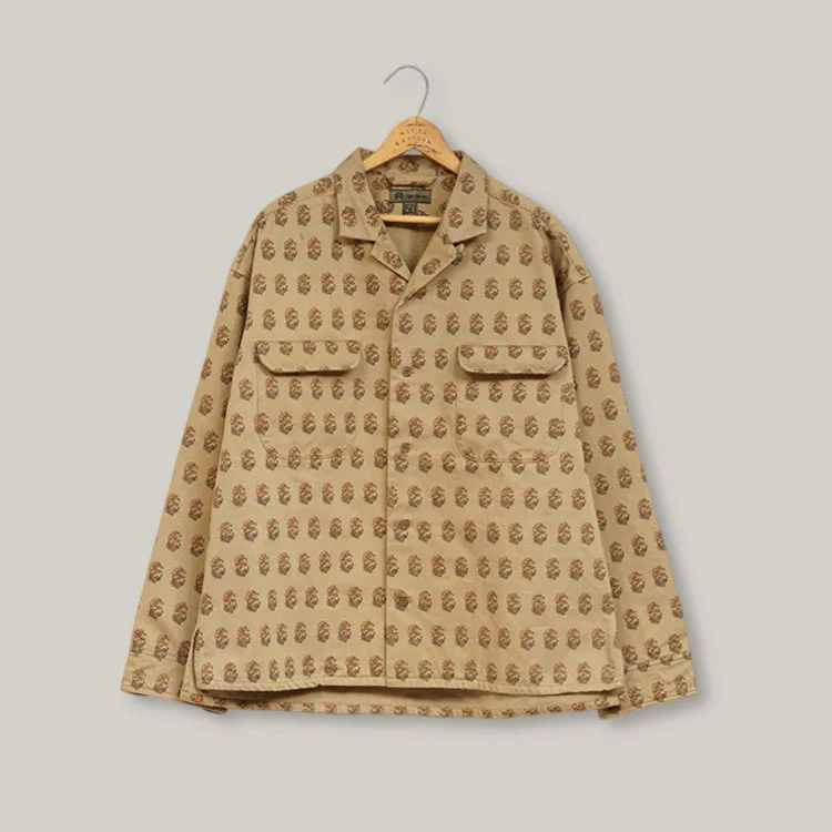 Women's Long Sleeve Turtleneck Cashmere SweatersNIGEL CABOURN MAINLINE OPEN COLLAR SHIRT - KHAKI ROKUTA PATTERN Women's Long Sleeve Turtleneck Cashmere SweatersNIGEL CABOURN MAINLINE OPEN COLLAR SHIRT - KHAKI ROKUTA PATTERN