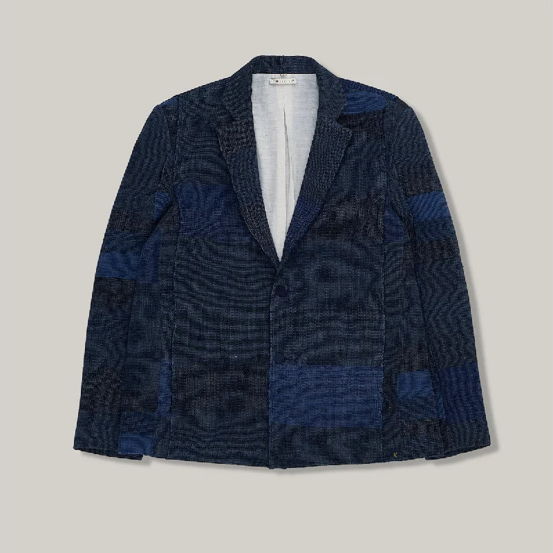 Women's Long Sleeve Turtleneck Cashmere Sweaters11.11 HAND WOVEN PATCHWORK JACKET - INDIGO Women's Long Sleeve Turtleneck Cashmere Sweaters11.11 HAND WOVEN PATCHWORK JACKET - INDIGO