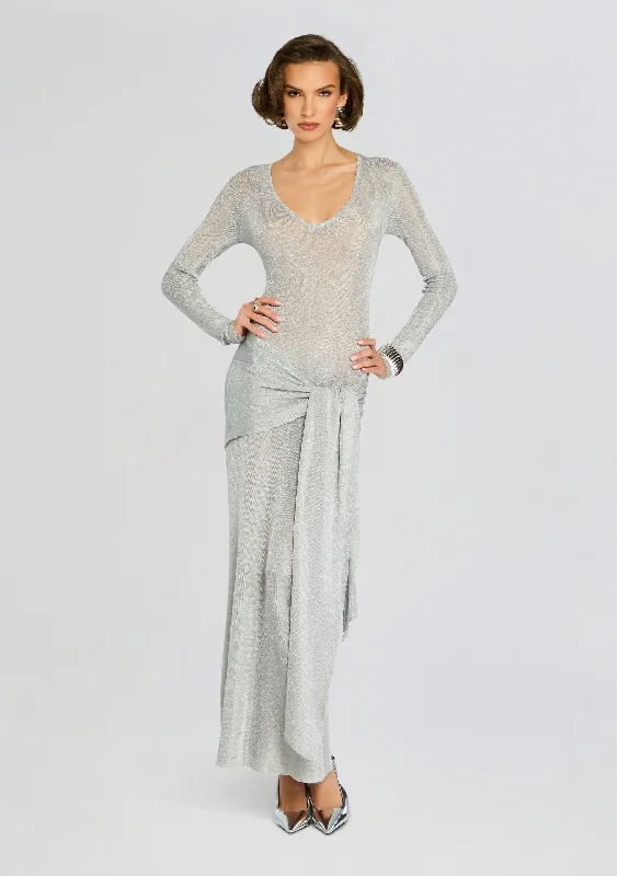 Tie - Front Women's Lambswool Sweaters in Pastel HuesAshera Metallic Knit Dress
