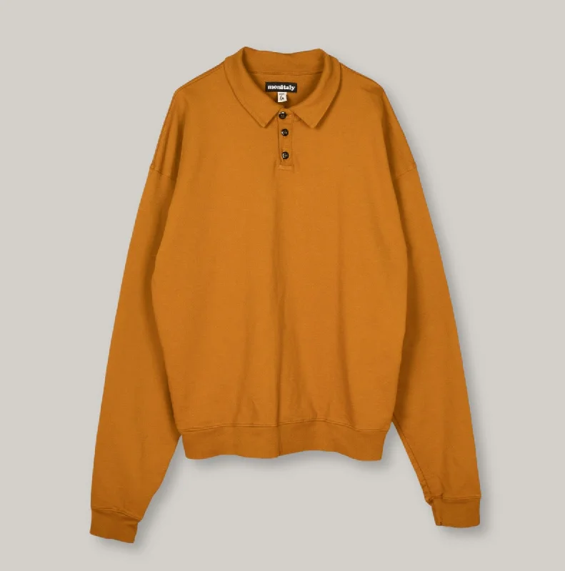Split - Hem Women's Linen Blend Sweaters for SpringMONITALY  FRENCH TERRY L/S POLO - SUNFLOWER
