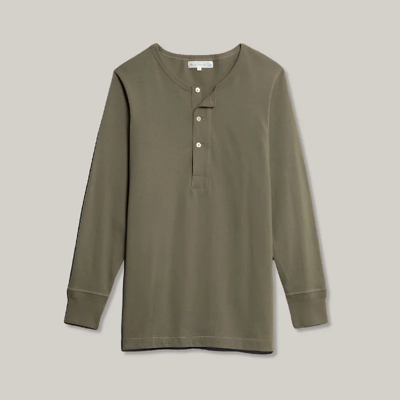 Button - Down Women's Shetland Wool Sweaters in Traditional PatternsMERZ B SCHWANEN HENLEY SHIRT 206 - ARMY Button - Down Women's Shetland Wool Sweaters in Traditional PatternsMERZ B SCHWANEN HENLEY SHIRT 206 - ARMY