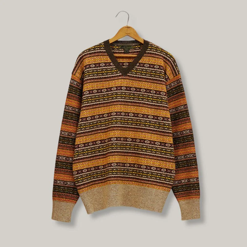 High - Low Hem Women's Cashmere - Blended SweatersNIGEL CABOURN FAIRISLE V-NECK SWEATER - BROWN