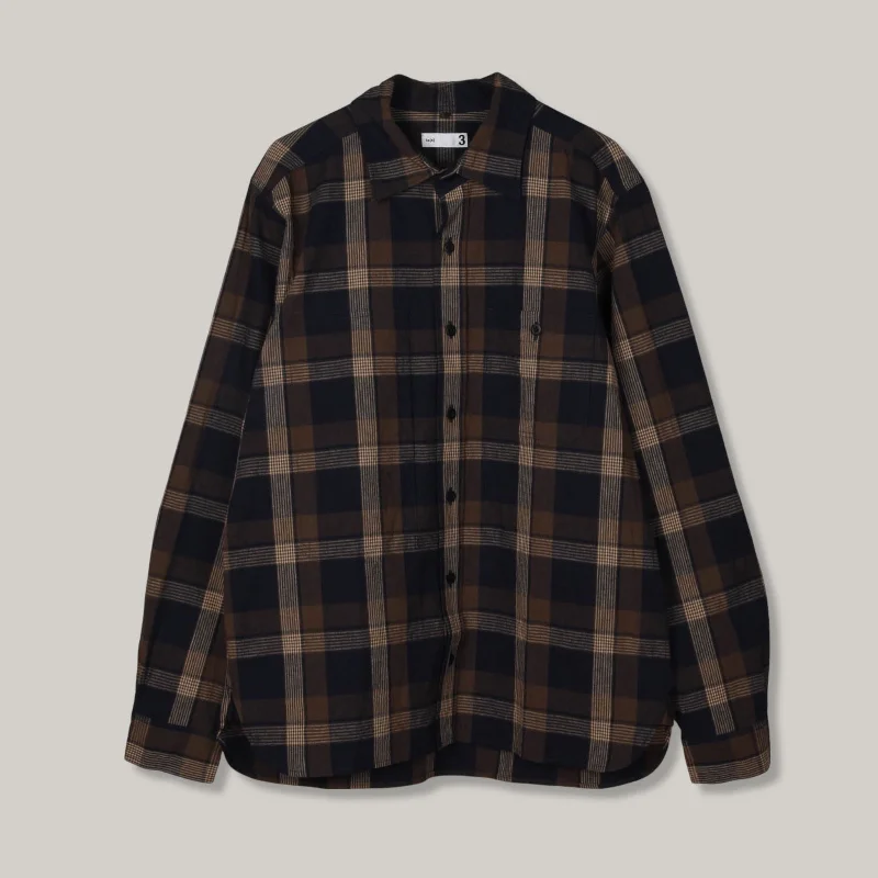 Open - Front Women's Cardigan - Style Mohair SweatersTS(S) ASYMMETRIC POCKET WORK SHIRT - IRREGULAR BLOCK PLAID NAVY