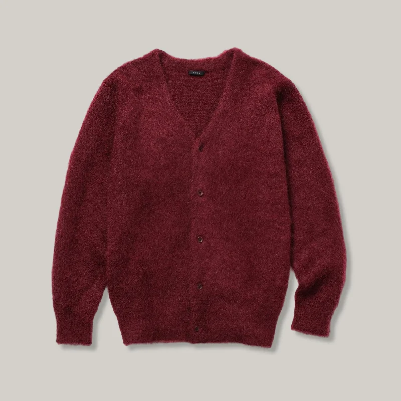 Bell - Sleeve Women's Mohair - Wool Blend SweatersLENO MOHAIR CARDIGAN - BURGUNDY