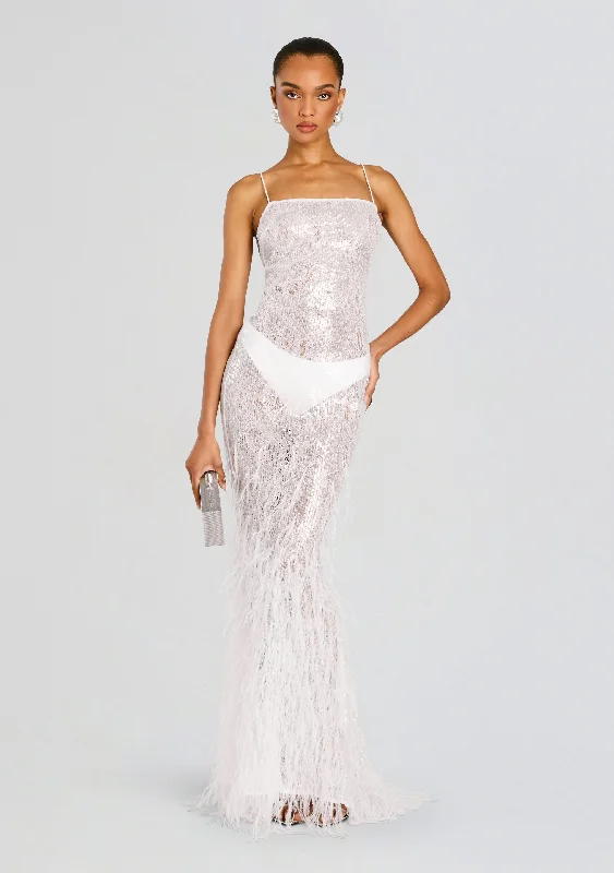 Sleeveless Women's Silk - Trimmed Sweaters for SummerOdessa Sequin Feather Dress