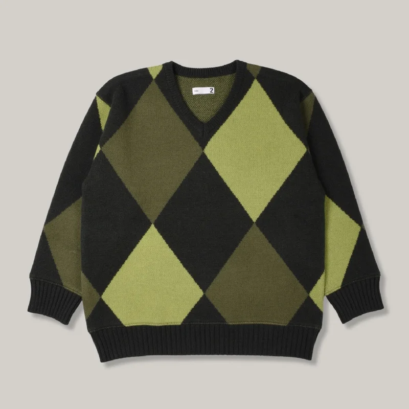 Split - Hem Women's Linen Blend Sweaters for SpringTS(S) ARGYLE JACQUARD V-NECK KNIT SWEATER - GREEN Split - Hem Women's Linen Blend Sweaters for SpringTS(S) ARGYLE JACQUARD V-NECK KNIT SWEATER - GREEN